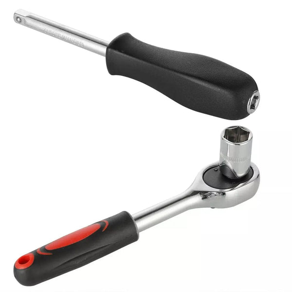 Planet Gates 46Pcs 1/4" Drive Metric Flexible Head Ratcheting Wrench Combination Spanner Mechanic Tool Set Car Repair Tool Kit w/Black Case