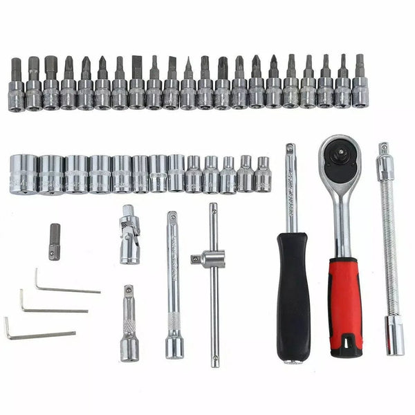 Planet Gates 46Pcs 1/4" Drive Metric Flexible Head Ratcheting Wrench Combination Spanner Mechanic Tool Set Car Repair Tool Kit w/Black Case
