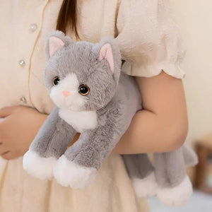 Planet Gates 47CM Cute Simulated Cat Doll Plush Toy Stuffed Soft Animal Plush white Gray Kitten Pillow Kids Girls Birthday Gift Pet Toys Deco