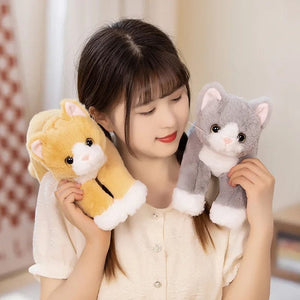 Planet Gates 47CM Cute Simulated Cat Doll Plush Toy Stuffed Soft Animal Plush white Gray Kitten Pillow Kids Girls Birthday Gift Pet Toys Deco
