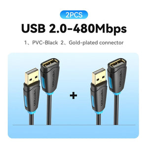 Planet Gates 480Mbps-2pcs / 1.5m / CHINA Vention USB 3.0 Extension Cable USB 3.0 2.0 Cable Extender Data Cord for PC Smart TV Xbox One SSD Fast Speed USB Cable Extension