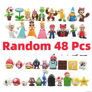 Planet Gates 48pcs 12Pcs/24Pcs/48Pcs Super Mario Bros Action Figures Kawaii Bowser Anime Figure with Storage Bag for Children Toys Gifts