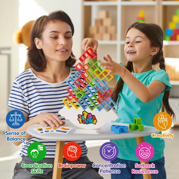 Planet Gates 48PCS Tetra Tower Fun Balance Stacking Building Blocks Board Game for Kids Adults Friends Team Dorm Family Game Night and Partie