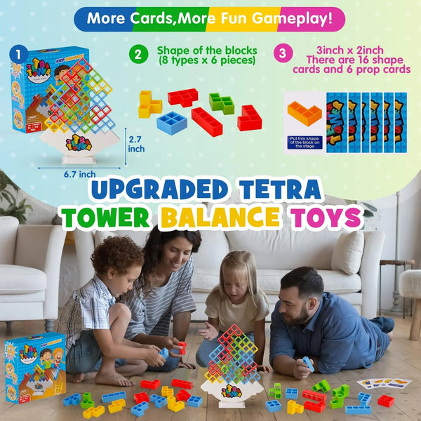 Planet Gates 48PCS Tetra Tower Fun Balance Stacking Building Blocks Board Game for Kids Adults Friends Team Dorm Family Game Night and Partie