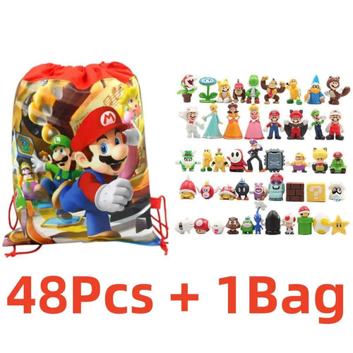 Planet Gates 48pcs with bag 12Pcs/24Pcs/48Pcs Super Mario Bros Action Figures Kawaii Bowser Anime Figure with Storage Bag for Children Toys Gifts