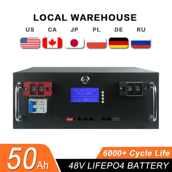 Planet Gates 48V 50Ah Pack / United States New 48V 100Ah LiFePo4 Battery Pack 51.2V 5kw Lithium Iron Phosphate Batteries 16S 100A Built-in BMS 48V 50AH 200AH Pack No Tax