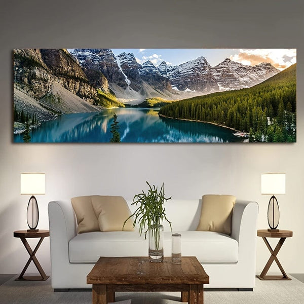 Planet Gates 49.99x149.99cm 1pc Canvas Painting, Lake Forest Mountain Scenery Painting, Wall Art Decor, For Living Room, Bedroom, No Frame, 49.99*149.99cm