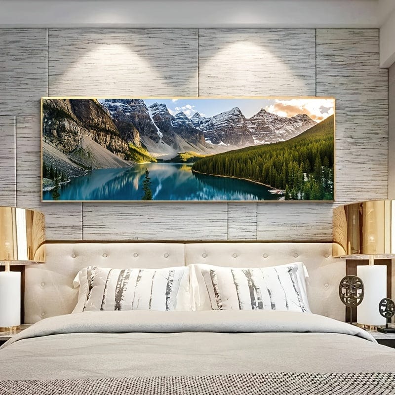 Planet Gates 49.99x149.99cm 1pc Canvas Painting, Lake Forest Mountain Scenery Painting, Wall Art Decor, For Living Room, Bedroom, No Frame, 49.99*149.99cm