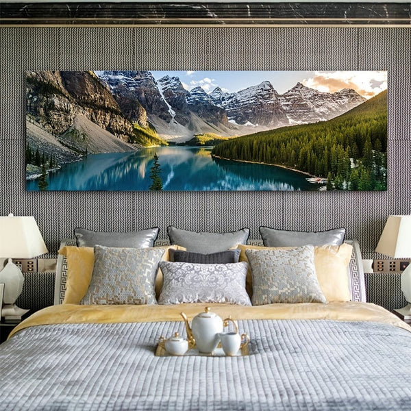 Planet Gates 49.99x149.99cm 1pc Canvas Painting, Lake Forest Mountain Scenery Painting, Wall Art Decor, For Living Room, Bedroom, No Frame, 49.99*149.99cm