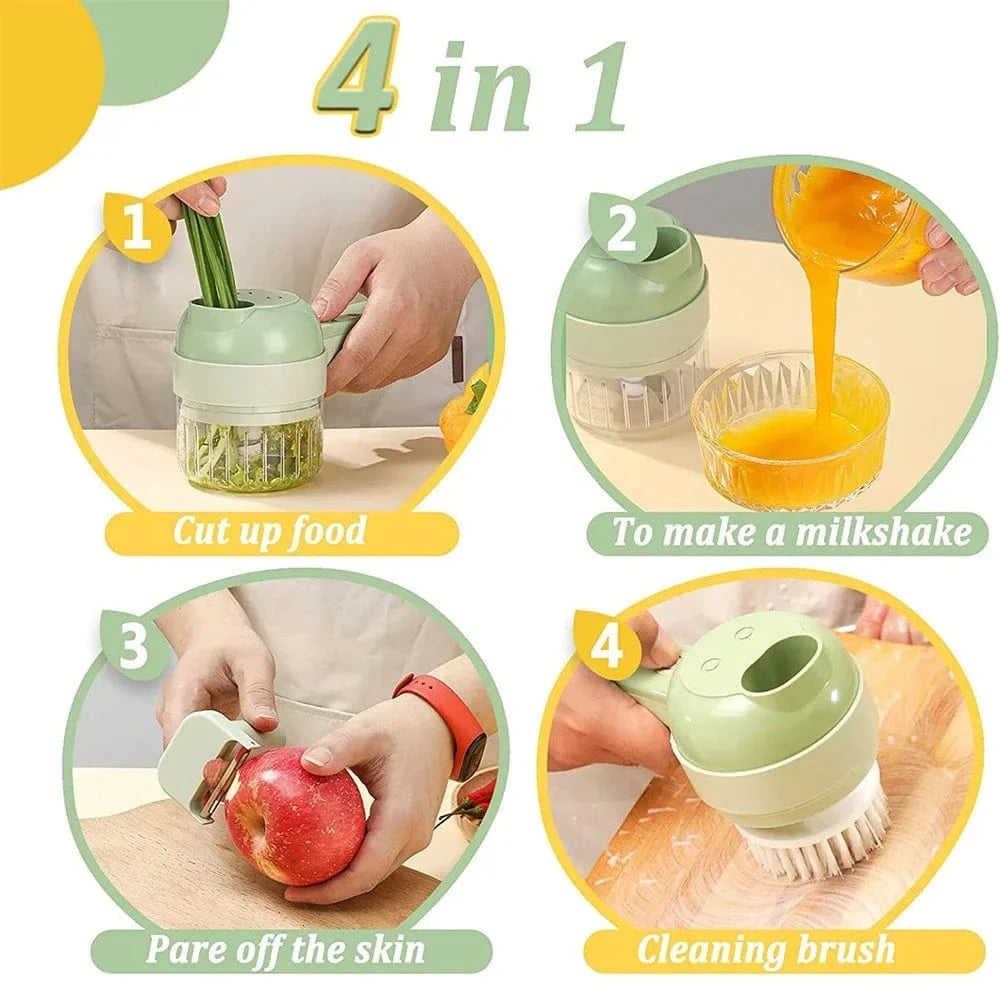 Planet Gates 4In1 Electric Vegetable Cutter Set Handheld Wireless Electric Garlic Masher Food Chopper Meat Grinder Machine Food Peel Slice 4I
