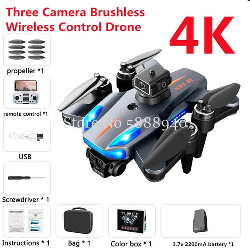 Planet Gates 4K 1B GPS Professional 8K Three Camera Brushless Wireless Control Drone 2.4G Avoid Obstacle Auto Return LED Light RC Drone Quadcopter