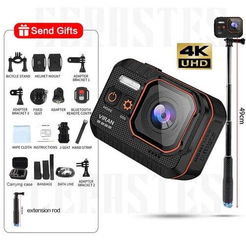 Planet Gates 4K B / 64g CERASTES Action Camera 4K60FPS With Remote Control Screen Waterproof Sport Camera Drive Recorder Sports Camera Helmet Action Cam