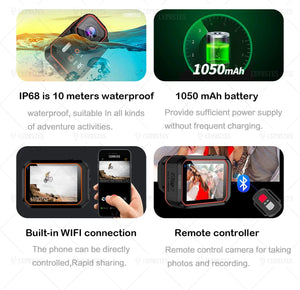 Planet Gates 4K B / 64g CERASTES Action Camera 4K60FPS With Remote Control Screen Waterproof Sport Camera Drive Recorder Sports Camera Helmet Action Cam