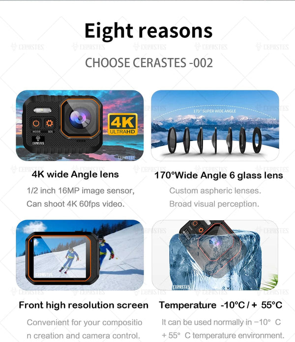 Planet Gates 4K B / 64g CERASTES Action Camera 4K60FPS With Remote Control Screen Waterproof Sport Camera Drive Recorder Sports Camera Helmet Action Cam