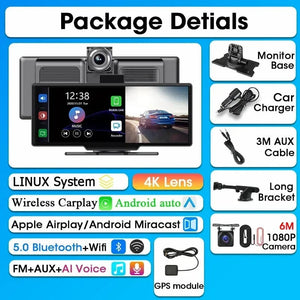 Planet Gates 4K DVR-AHD GPS / Poland Srnubi 10.26" Dash Cam Rearview Carplay Android Auto 4K DVR GPS Navigation Player Dual Len Recorder Dashboard  24H Park WIFI BT