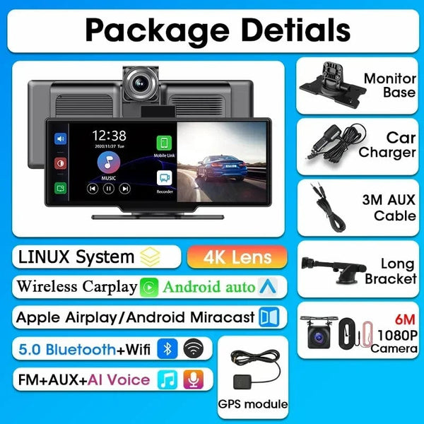 Planet Gates 4K DVR-AHD GPS / Poland Srnubi 10.26" Dash Cam Rearview Carplay Android Auto 4K DVR GPS Navigation Player Dual Len Recorder Dashboard  24H Park WIFI BT