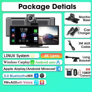 Planet Gates 4K DVR-AHD / Poland Srnubi 10.26" Dash Cam Rearview Carplay Android Auto 4K DVR GPS Navigation Player Dual Len Recorder Dashboard  24H Park WIFI BT