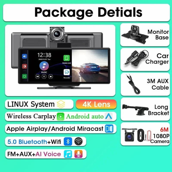 Planet Gates 4K DVR-AHD / Poland Srnubi 10.26" Dash Cam Rearview Carplay Android Auto 4K DVR GPS Navigation Player Dual Len Recorder Dashboard  24H Park WIFI BT