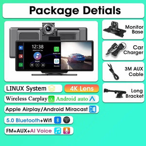 Planet Gates 4K DVR / Poland Srnubi 10.26" Dash Cam Rearview Carplay Android Auto 4K DVR GPS Navigation Player Dual Len Recorder Dashboard  24H Park WIFI BT