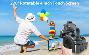 Planet Gates 4K video camera / 4K video camera WIFI Camcorder 4K Video Camera 64MP 60FPS HD Auto Focus Vlogging 4.0" Touch Screen 18X Zoom for Live Streaming