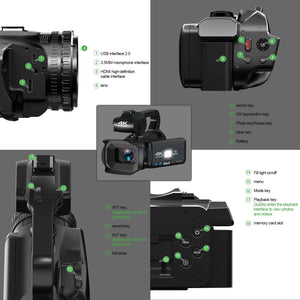 Planet Gates 4K video camera / 4K video camera WIFI Camcorder 4K Video Camera 64MP 60FPS HD Auto Focus Vlogging 4.0" Touch Screen 18X Zoom for Live Streaming