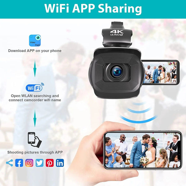 Planet Gates 4K video camera / 4K video camera WIFI Camcorder 4K Video Camera 64MP 60FPS HD Auto Focus Vlogging 4.0" Touch Screen 18X Zoom for Live Streaming