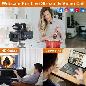 Planet Gates 4K video camera / 4K video camera WIFI Camcorder 4K Video Camera 64MP 60FPS HD Auto Focus Vlogging 4.0" Touch Screen 18X Zoom for Live Streaming