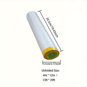 Planet Gates 4m*12m / 13ft*39ft Pre-Taped Masking Film, Clear Plastic Sheeting Plastic Drop Cloths For Painting, Automotive Appliance, Plastic Sheeting Cover For Home Painting