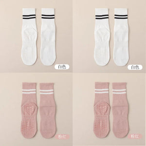 Planet Gates 4pairs B / EUR 36-42 4pairs Women Anti-skid Yoga Socks Grips Cotton Mid-tube Bottom Breathable Fitness Dance Barre Workout Pilates Socks 8 Colors