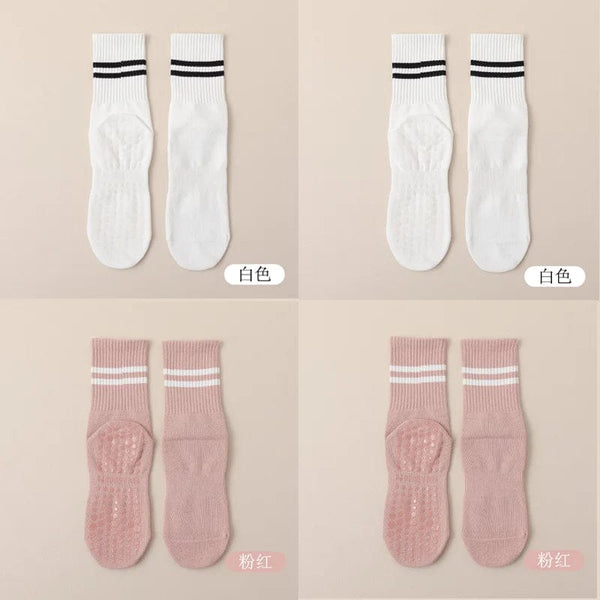 Planet Gates 4pairs B / EUR 36-42 4pairs Women Anti-skid Yoga Socks Grips Cotton Mid-tube Bottom Breathable Fitness Dance Barre Workout Pilates Socks 8 Colors