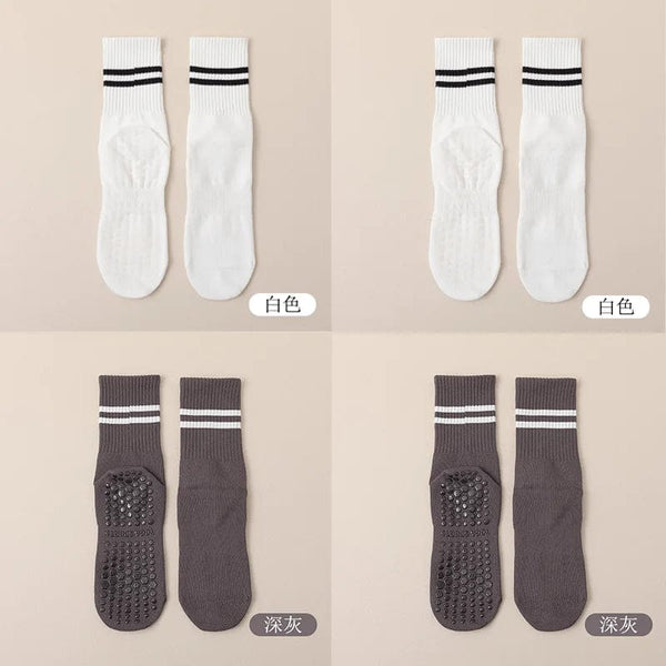 Planet Gates 4pairs C / EUR 36-42 4pairs Women Anti-skid Yoga Socks Grips Cotton Mid-tube Bottom Breathable Fitness Dance Barre Workout Pilates Socks 8 Colors