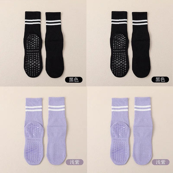 Planet Gates 4pairs D / EUR 36-42 4pairs Women Anti-skid Yoga Socks Grips Cotton Mid-tube Bottom Breathable Fitness Dance Barre Workout Pilates Socks 8 Colors