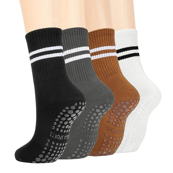 Planet Gates 4pairs F / EUR 36-42 4pairs Women Anti-skid Yoga Socks Grips Cotton Mid-tube Bottom Breathable Fitness Dance Barre Workout Pilates Socks 8 Colors