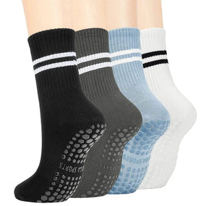 Planet Gates 4pairs G / EUR 36-42 4pairs Women Anti-skid Yoga Socks Grips Cotton Mid-tube Bottom Breathable Fitness Dance Barre Workout Pilates Socks 8 Colors