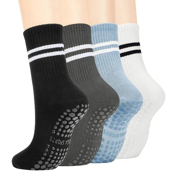 Planet Gates 4pairs G / EUR 36-42 4pairs Women Anti-skid Yoga Socks Grips Cotton Mid-tube Bottom Breathable Fitness Dance Barre Workout Pilates Socks 8 Colors