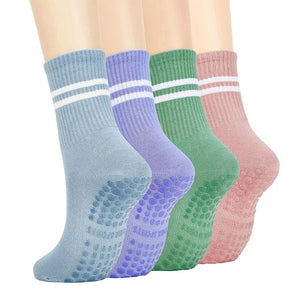 Planet Gates 4pairs H / EUR 36-42 4pairs Women Anti-skid Yoga Socks Grips Cotton Mid-tube Bottom Breathable Fitness Dance Barre Workout Pilates Socks 8 Colors