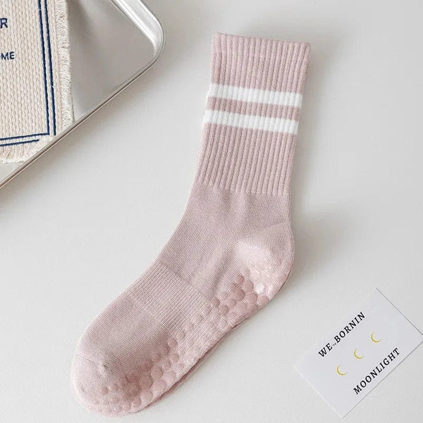 Planet Gates 4pairs Pink / EUR 36-42 4pairs Women Anti-skid Yoga Socks Grips Cotton Mid-tube Bottom Breathable Fitness Dance Barre Workout Pilates Socks 8 Colors