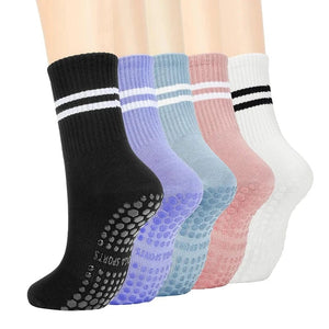 Planet Gates 4pairs Women Anti-skid Yoga Socks Grips Cotton Mid-tube Bottom Breathable Fitness Dance Barre Workout Pilates Socks 8 Colors