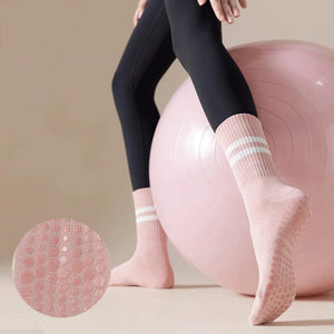 Planet Gates 4pairs Women Anti-skid Yoga Socks Grips Cotton Mid-tube Bottom Breathable Fitness Dance Barre Workout Pilates Socks 8 Colors