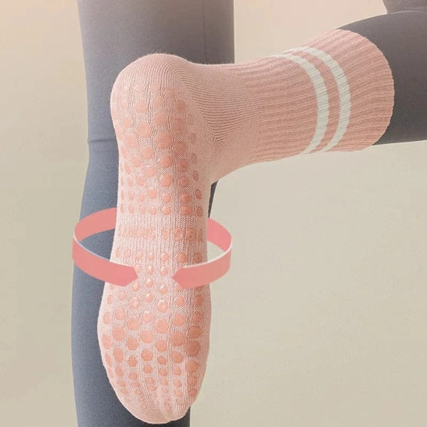 Planet Gates 4pairs Women Anti-skid Yoga Socks Grips Cotton Mid-tube Bottom Breathable Fitness Dance Barre Workout Pilates Socks 8 Colors