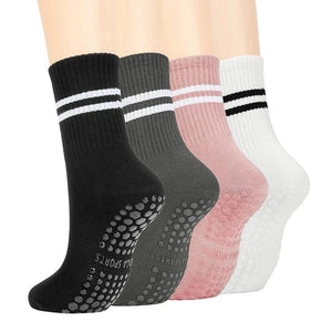 Planet Gates 4pairsE / EUR 36-42 4pairs Women Anti-skid Yoga Socks Grips Cotton Mid-tube Bottom Breathable Fitness Dance Barre Workout Pilates Socks 8 Colors