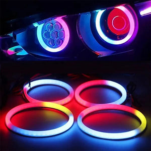 Planet Gates 4PCS 12V 24V COB Car Angel Eyes Decoration Light RGB Ambient Headlight With App Control Streamer Driving Lamp For Car Decorative