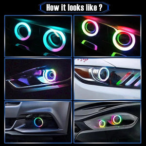 Planet Gates 4PCS 12V 24V COB Car Angel Eyes Decoration Light RGB Ambient Headlight With App Control Streamer Driving Lamp For Car Decorative