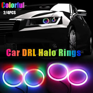 Planet Gates 4PCS 12V 24V COB Car Angel Eyes Decoration Light RGB Ambient Headlight With App Control Streamer Driving Lamp For Car Decorative