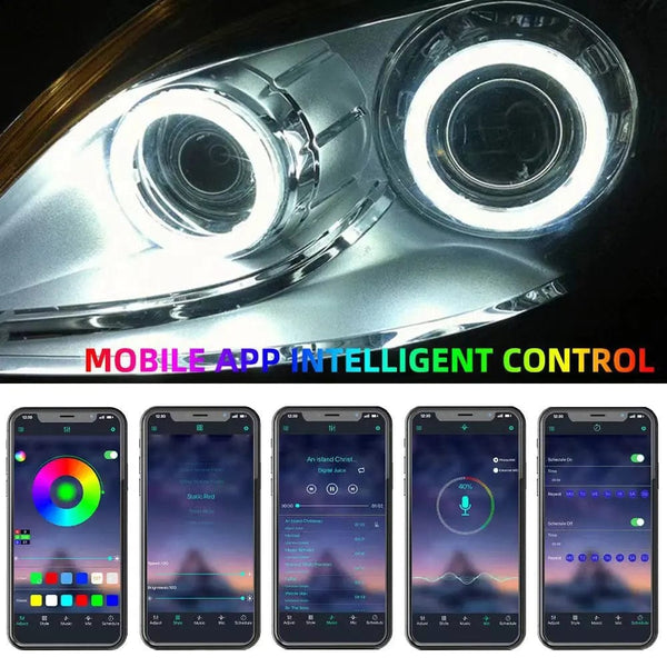 Planet Gates 4PCS 12V 24V COB Car Angel Eyes Decoration Light RGB Ambient Headlight With App Control Streamer Driving Lamp For Car Decorative