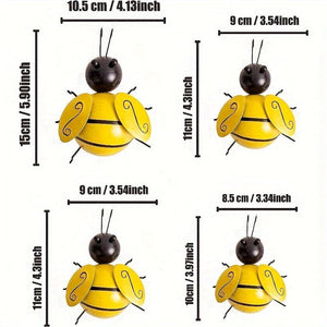 Planet Gates 4pcs/1set 1pc, Metal Wall Art, Metal Bumble Bee Wall Decor, 3D Iron Bee Art Sculpture Hanging Wall Decorations For Outdoor Home Garden, Spring Yard Decoration, World Bee Day.