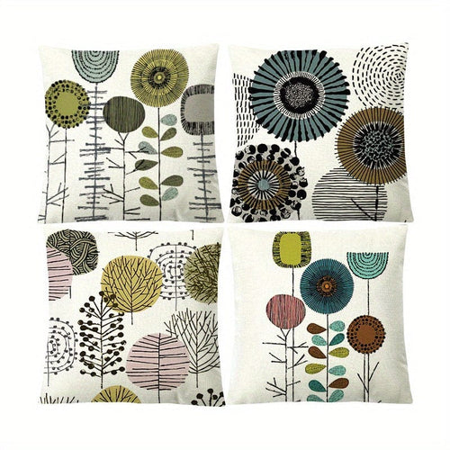 Planet Gates 4pcs / 45.72cmX45.72cm 4pcs Abstract Flower Cushion Cover Linen Cushion Case Digital Printed Pillow Case Nordic Geometric Simple Sofa Pillow Cover No Core 45.72cm*45.72cm