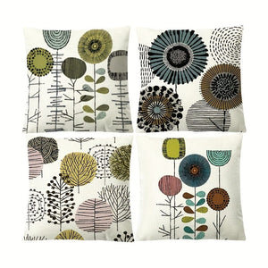 Planet Gates 4pcs / 45.72cmX45.72cm 4pcs Abstract Flower Cushion Cover Linen Cushion Case Digital Printed Pillow Case Nordic Geometric Simple Sofa Pillow Cover No Core 45.72cm*45.72cm