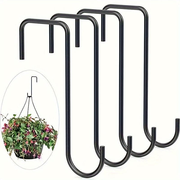 Planet Gates 4pcs 4pcs, Fence Hooks, Heavy Duty Over Door Hooks Stainless Steel Plant Hanger Garden Hanging Brackets Hooks For Indoor Outdoor Plant Hanging, Bird Feeders, Lanterns, Fences (Black)