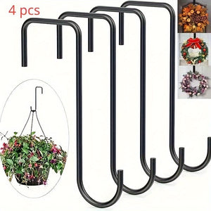 Planet Gates 4pcs 4pcs, Fence Hooks, Heavy Duty Over Door Hooks Stainless Steel Plant Hanger Garden Hanging Brackets Hooks For Indoor Outdoor Plant Hanging, Bird Feeders, Lanterns, Fences (Black)